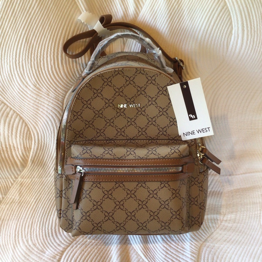 Nine West Brown Patterned Backpack Adj Straps NWT